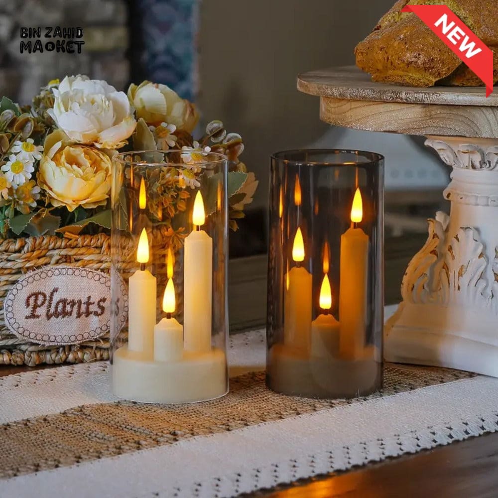 TRANSPARENT LED PLASTIC CANDLES – SET OF 3 FLICKERING SHORT CONES