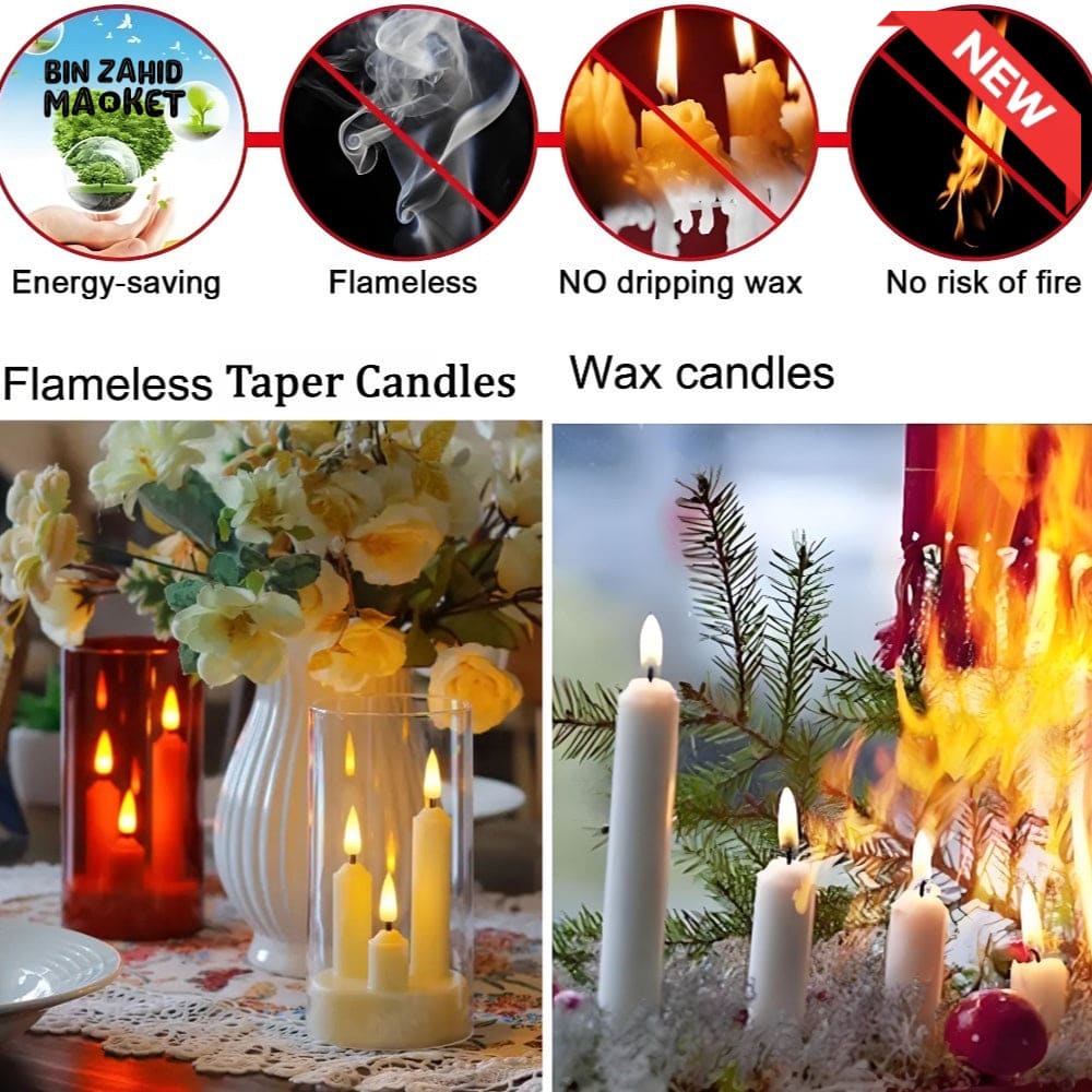 TRANSPARENT LED PLASTIC CANDLES – SET OF 3 FLICKERING SHORT CONES