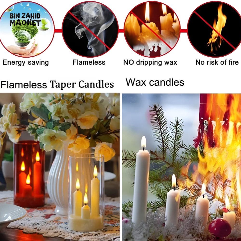 TRANSPARENT LED PLASTIC CANDLES – SET OF 3 FLICKERING SHORT CONES