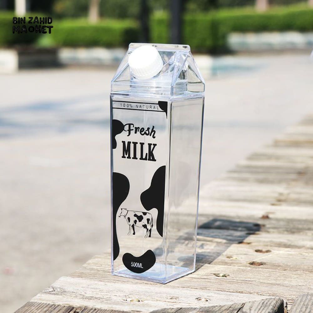 TRANSPARENT MILK BOX WATER BOTTLE – PORTABLE SQUARE CUP LEAK-PROOF - 1000 ML