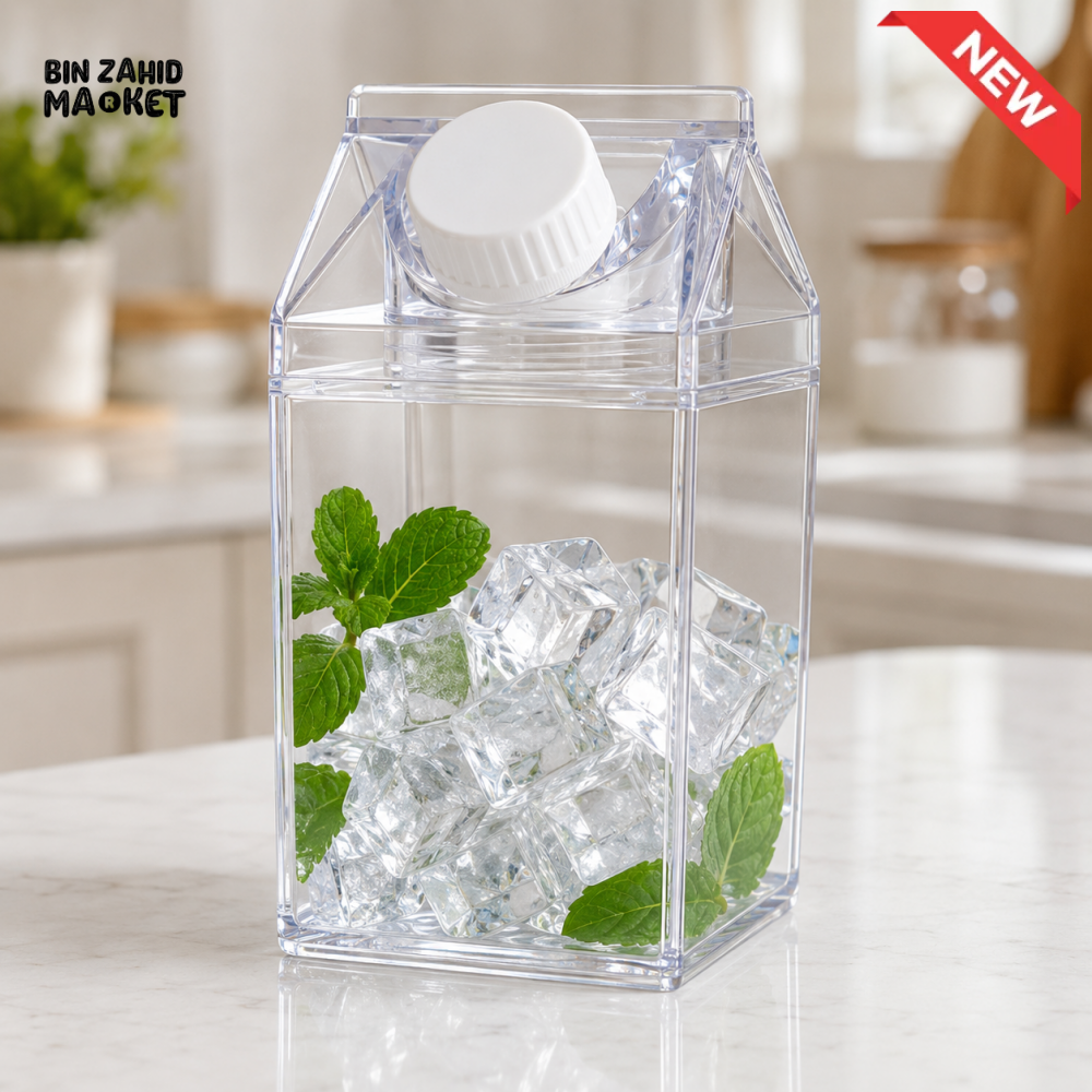 TRANSPARENT MILK CARTON STYLE STORAGE CONTAINER WITH SCREW CAP