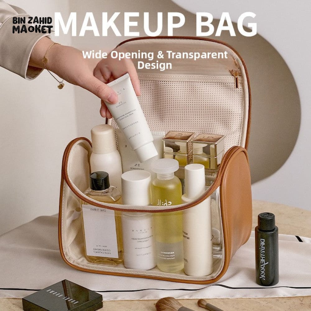 TRANSPARENT PORTABLE MAKEUP BAG – LARGE CAPACITY PU TRAVEL BAG