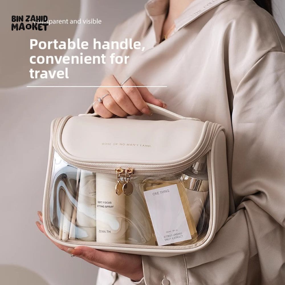 TRANSPARENT PORTABLE MAKEUP BAG – LARGE CAPACITY PU TRAVEL BAG