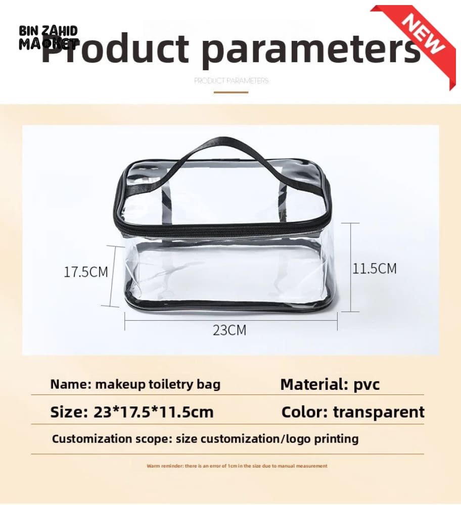 TRANSPARENT PVC WATERPROOF MAKEUP BAG – LARGE CAPACITY TRAVEL TOILETRY & MULTIFUNCTION STORAGE BAG