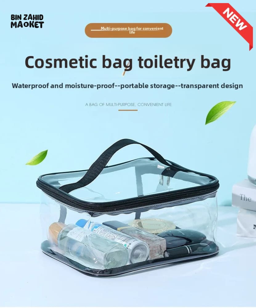 TRANSPARENT PVC WATERPROOF MAKEUP BAG – LARGE CAPACITY TRAVEL TOILETRY & MULTIFUNCTION STORAGE BAG