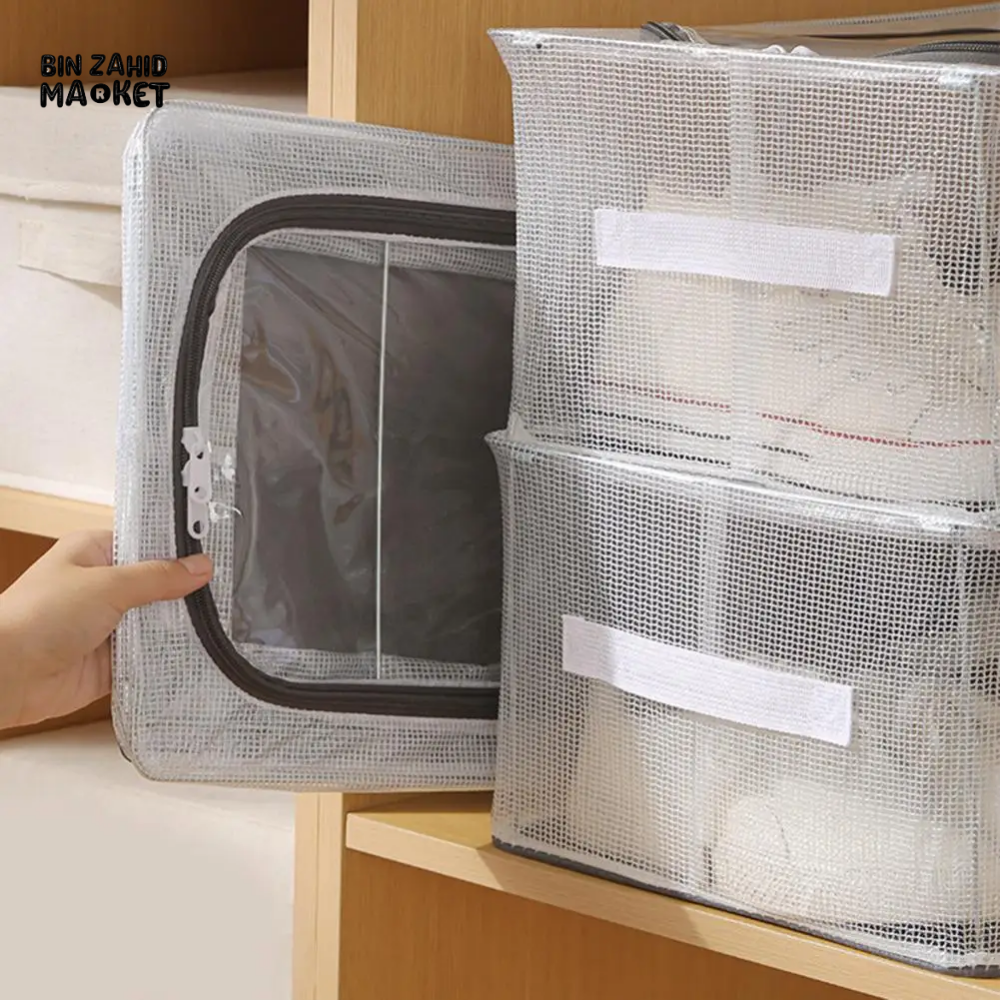 TRANSPARENT STORAGE BOX WITH DOUBLE-SIDED OPENINGS ZIPPER CLOSURE WATERPROOF PVC SHELL DUSTPROOF UNDER-BED SHOE STORAGE BOX