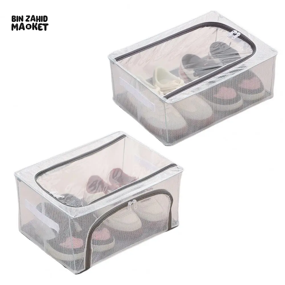 TRANSPARENT STORAGE BOX WITH DOUBLE-SIDED OPENINGS ZIPPER CLOSURE WATERPROOF PVC SHELL DUSTPROOF UNDER-BED SHOE STORAGE BOX