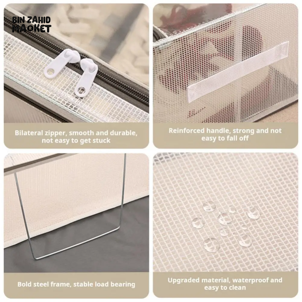TRANSPARENT STORAGE BOX WITH DOUBLE-SIDED OPENINGS ZIPPER CLOSURE WATERPROOF PVC SHELL DUSTPROOF UNDER-BED SHOE STORAGE BOX