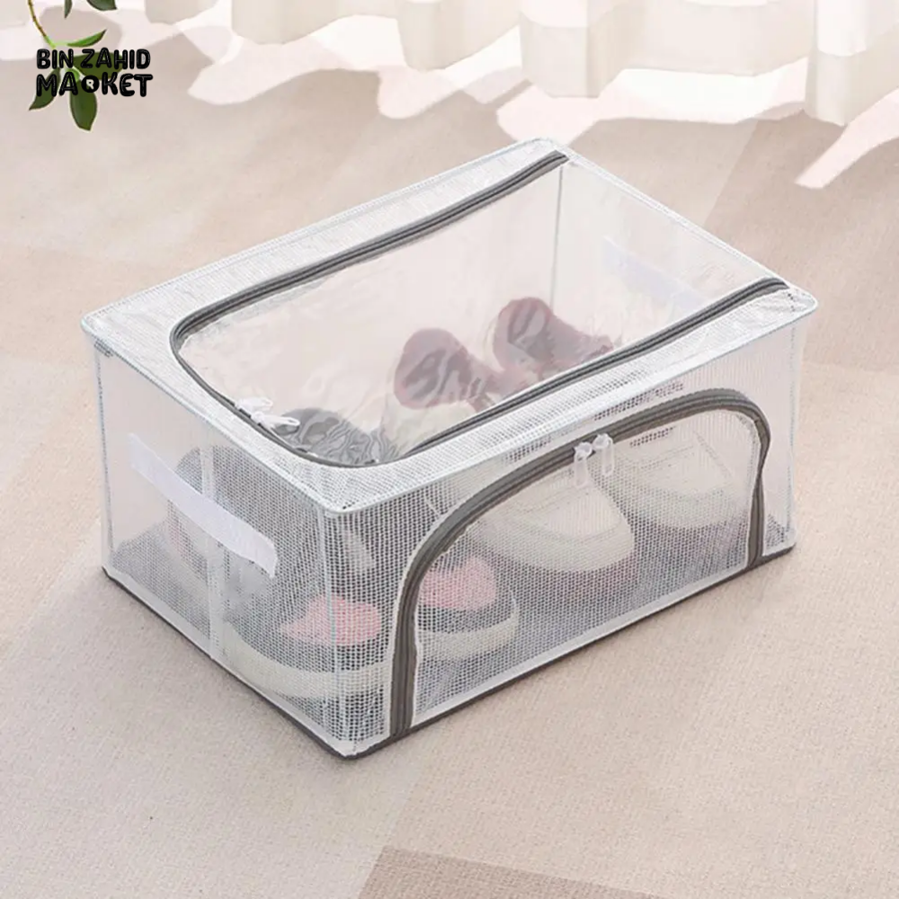 TRANSPARENT STORAGE BOX WITH DOUBLE-SIDED OPENINGS ZIPPER CLOSURE WATERPROOF PVC SHELL DUSTPROOF UNDER-BED SHOE STORAGE BOX