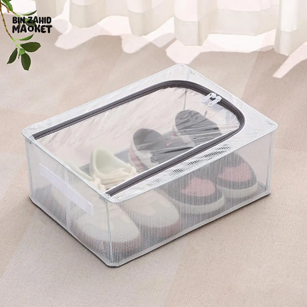 TRANSPARENT STORAGE BOX WITH DOUBLE-SIDED OPENINGS ZIPPER CLOSURE WATERPROOF PVC SHELL DUSTPROOF UNDER-BED SHOE STORAGE BOX SMALL