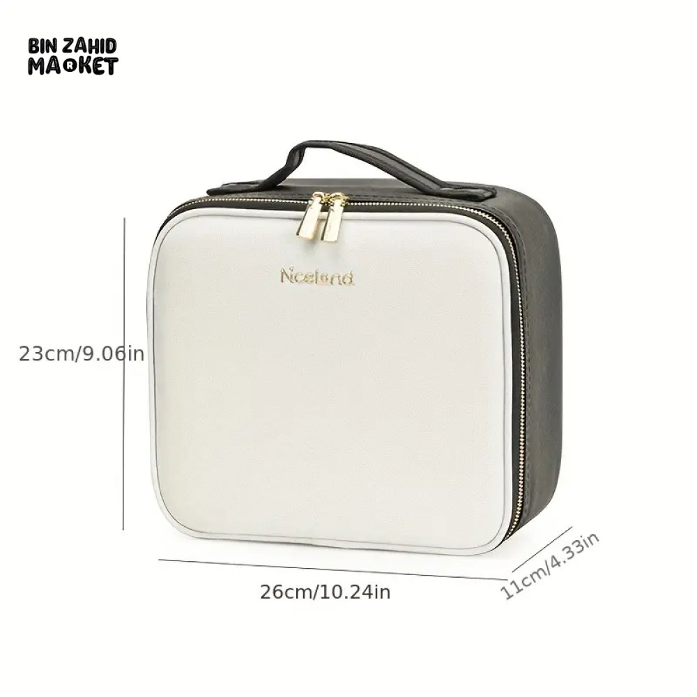 TRAVEL MAKEUP BAG WITH BUILT-IN MIRROR & LED LIGHT – WATERPROOF RECHARGEABLE 3-COLOR OPTIONS