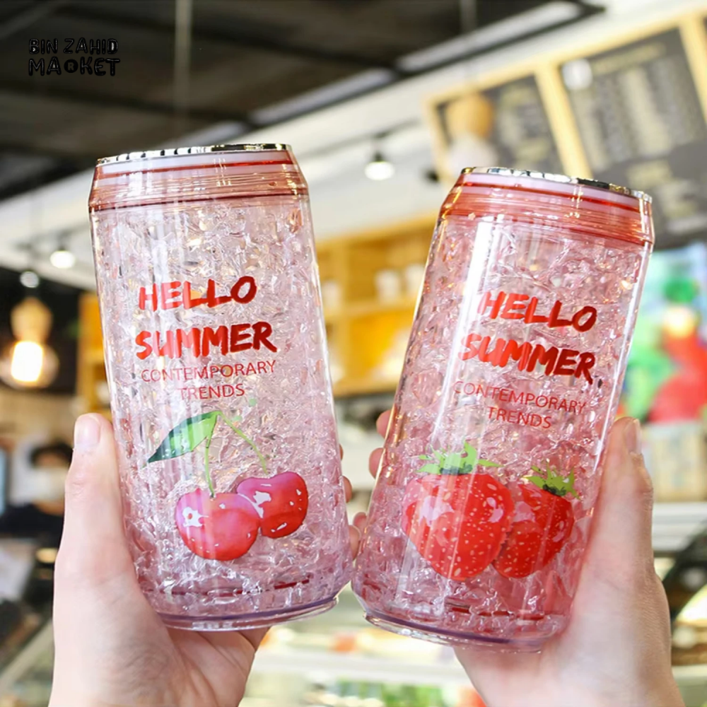 TRENDY CAN-SHAPED ICE CUP – KAWAII SUMMER WATER BOTTLE WITH LID LEAK-PROOF PERFECT FOR OUTDOOR SPORTS