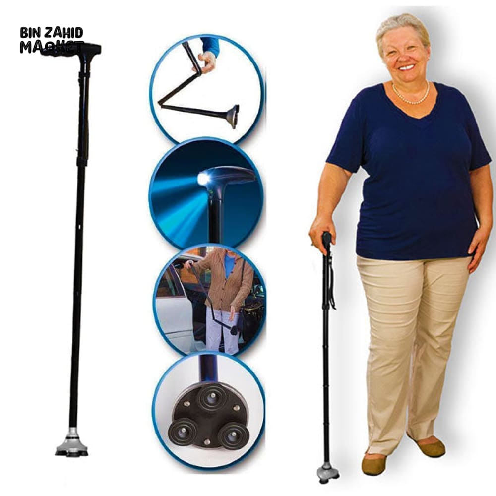 TRUSTY CANE – FOLDABLE WALKING STICK WITH LIGHT & STABLE TRIPLE BASE