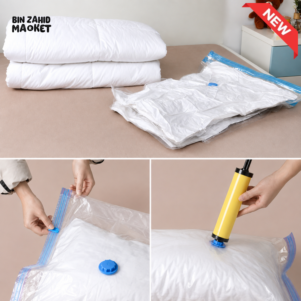 VACUUM COMPRESSION STORAGE BAGS WITH MANUAL AIR PUMP