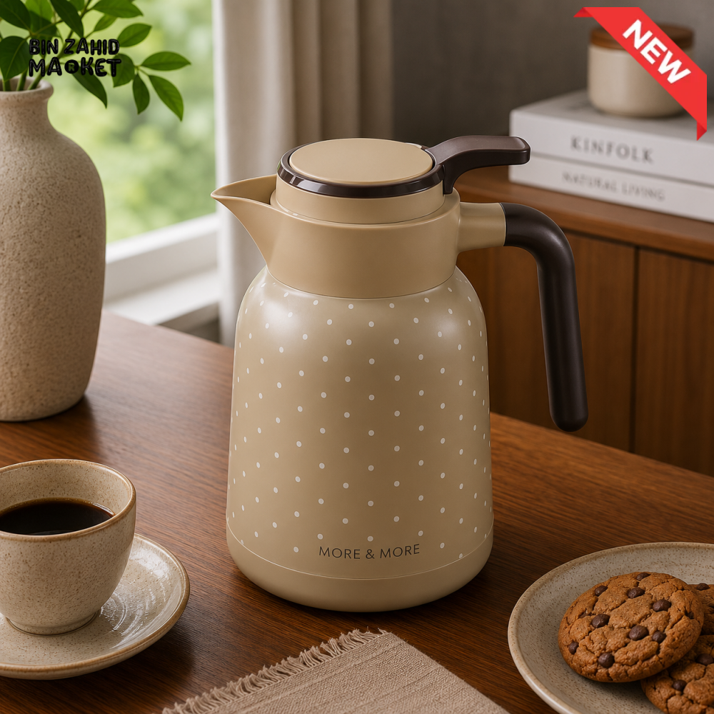 VACUUM INSULATED HOT & COLD FLORAL THERMAL JUG 1.5 LITER 1-PIECE - LIGHT BROWN- DOT DESIGN