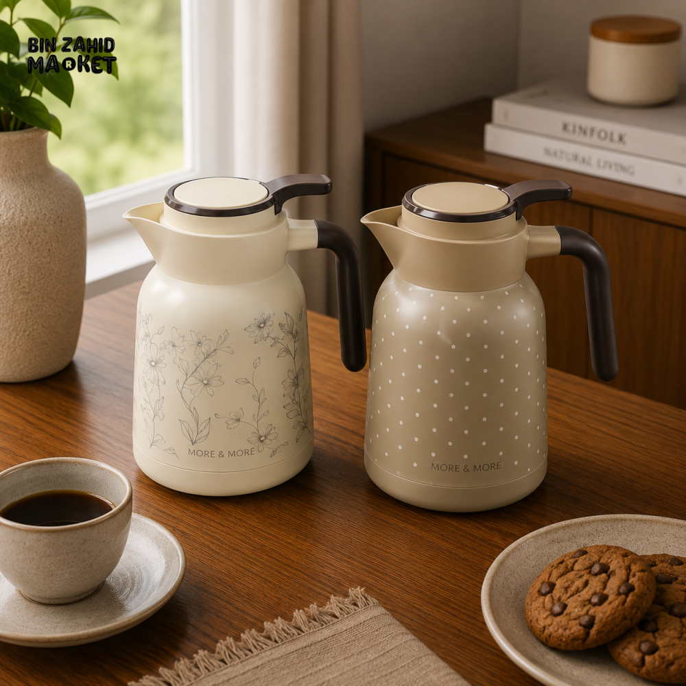 VACUUM INSULATED HOT & COLD FLORAL THERMAL JUG 1.5 LITER 1-PIECE - OFF WHITE-FLOWER DESIGN