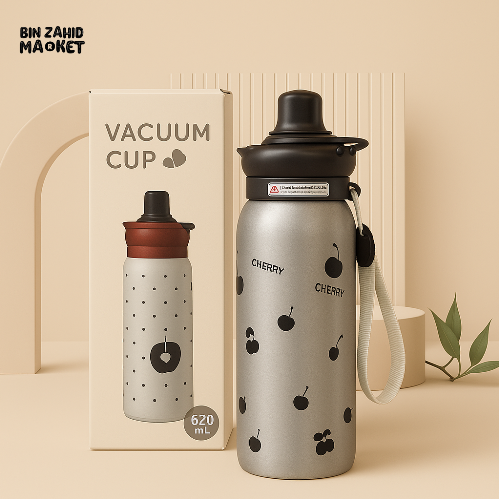 VACUUM INSULATED WATER BOTTLE 620ML STYLISH & DURABLE - SILVER