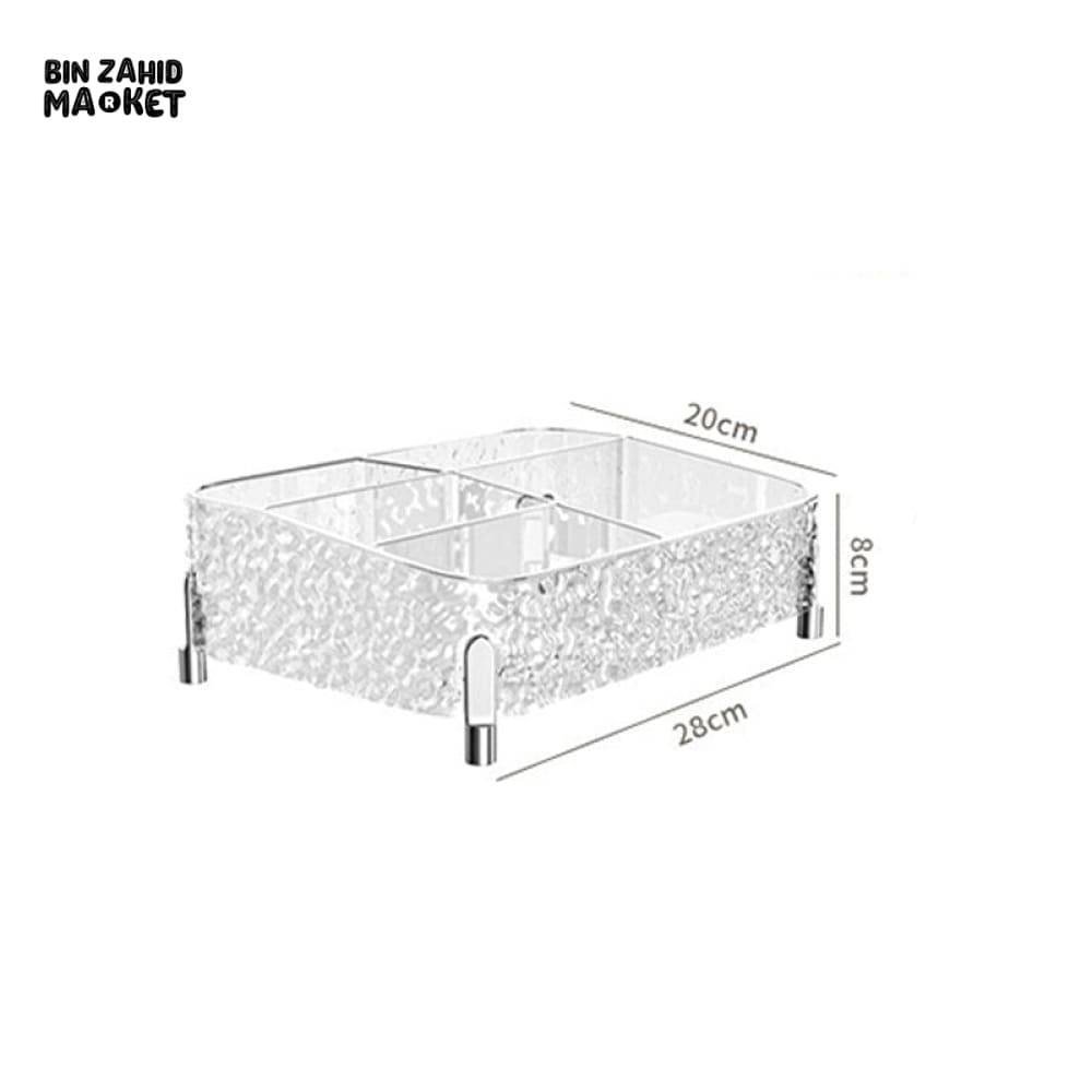 VANITY DESKTOP MAKEUP ORGANIZER – DIVIDED COSMETIC BOX SHELF CLEAR LIPSTICK & BRUSH COMPARTMENTS