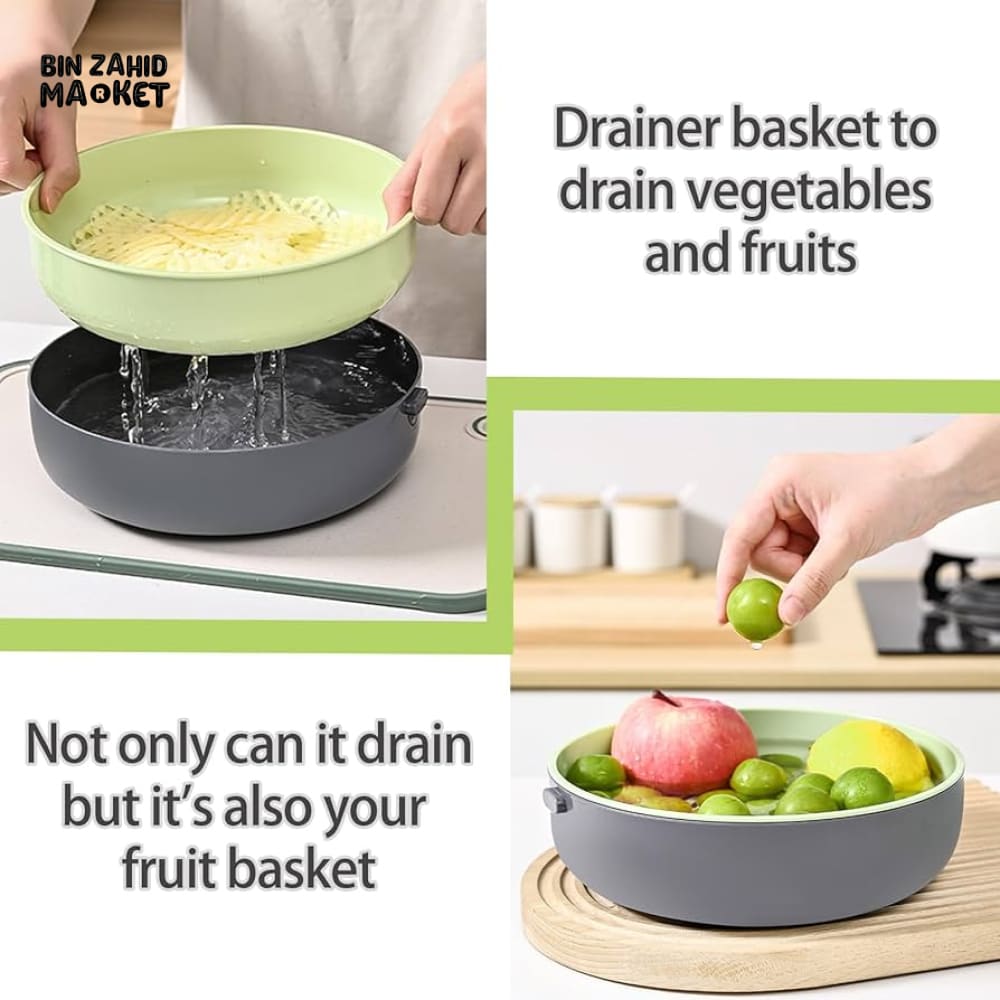 VEGETABLE CHOPPER & SLICER WITH DRAINING BASKET – ASSORTED COLORS