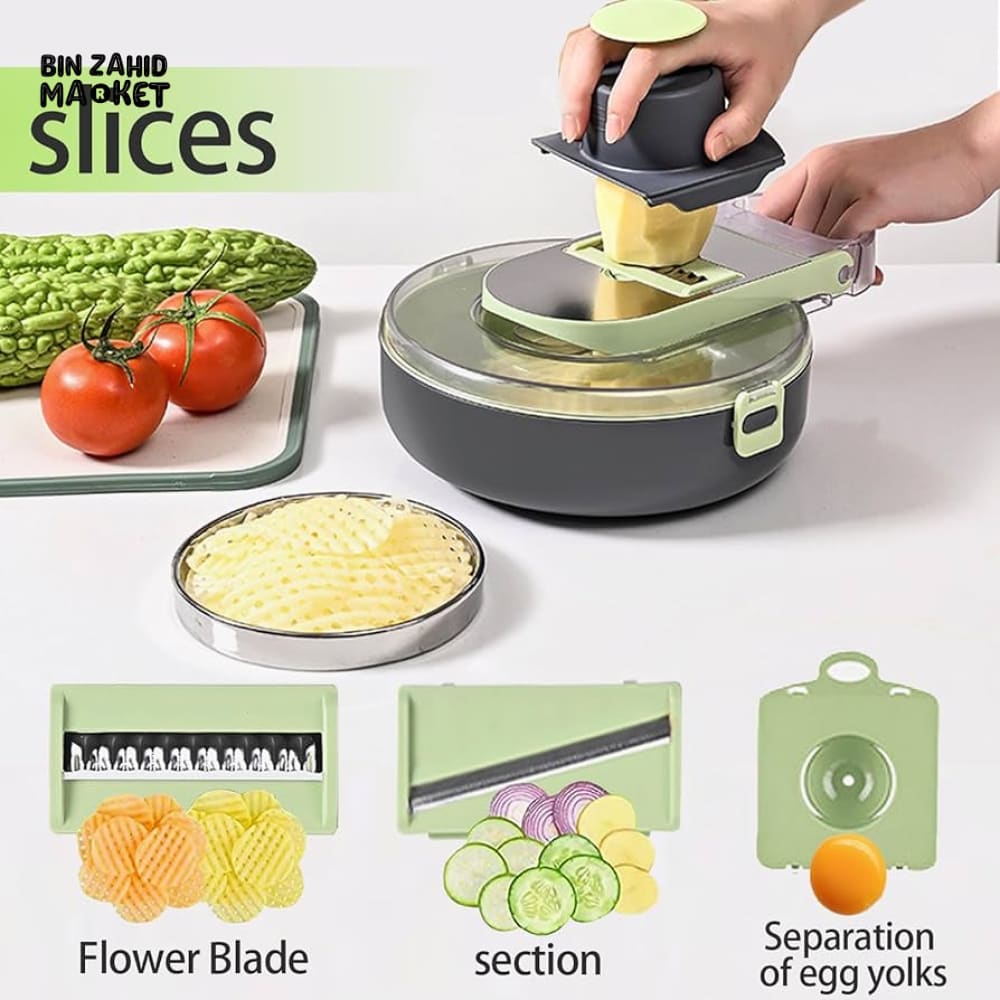 VEGETABLE CHOPPER & SLICER WITH DRAINING BASKET – ASSORTED COLORS