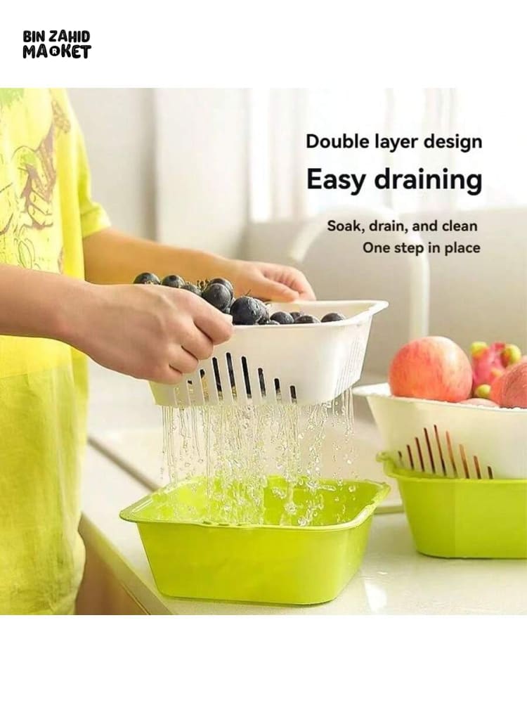 VEGETABLE & FRUIT WASHING BASKET – DOUBLE-LAYER SINK DRAINER