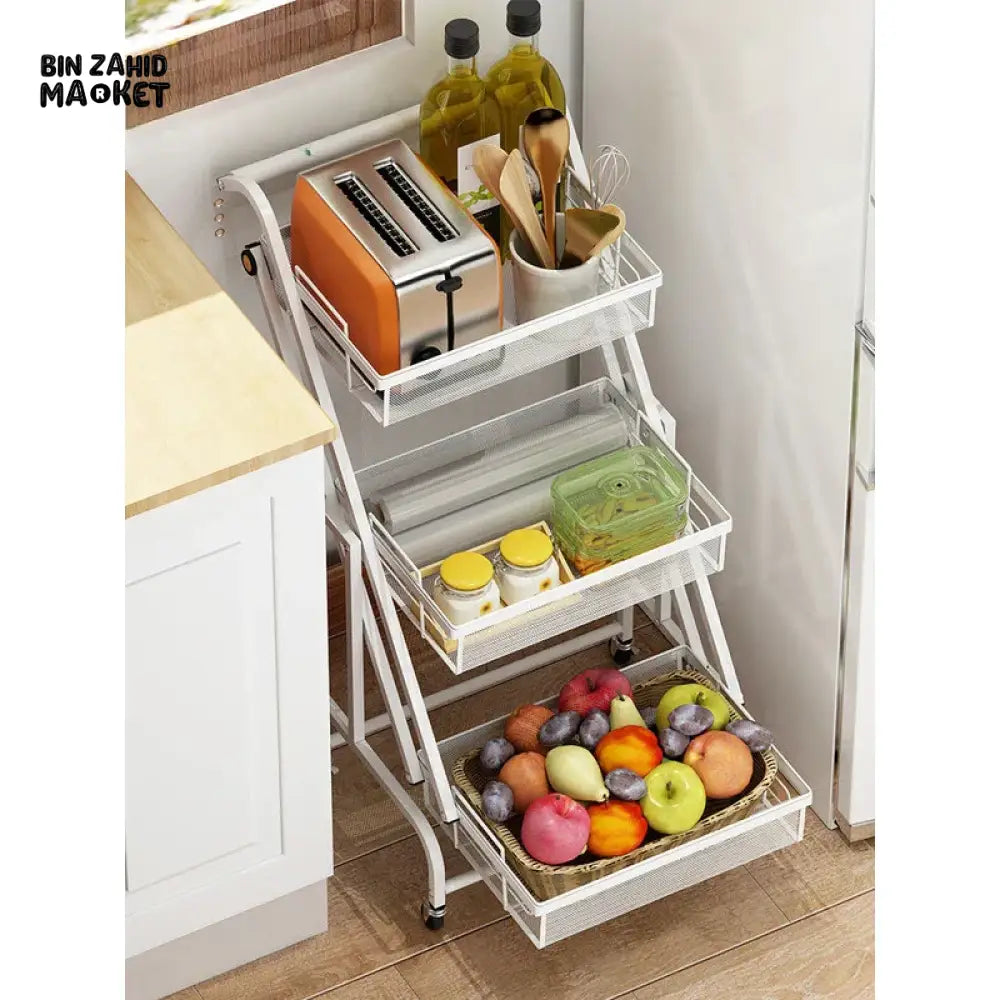 VEGETABLE TROLLEY STORAGE RACK MULTIFUNCTIONAL STRETCHABLE KITCHEN ORGANIZER MOVABLE