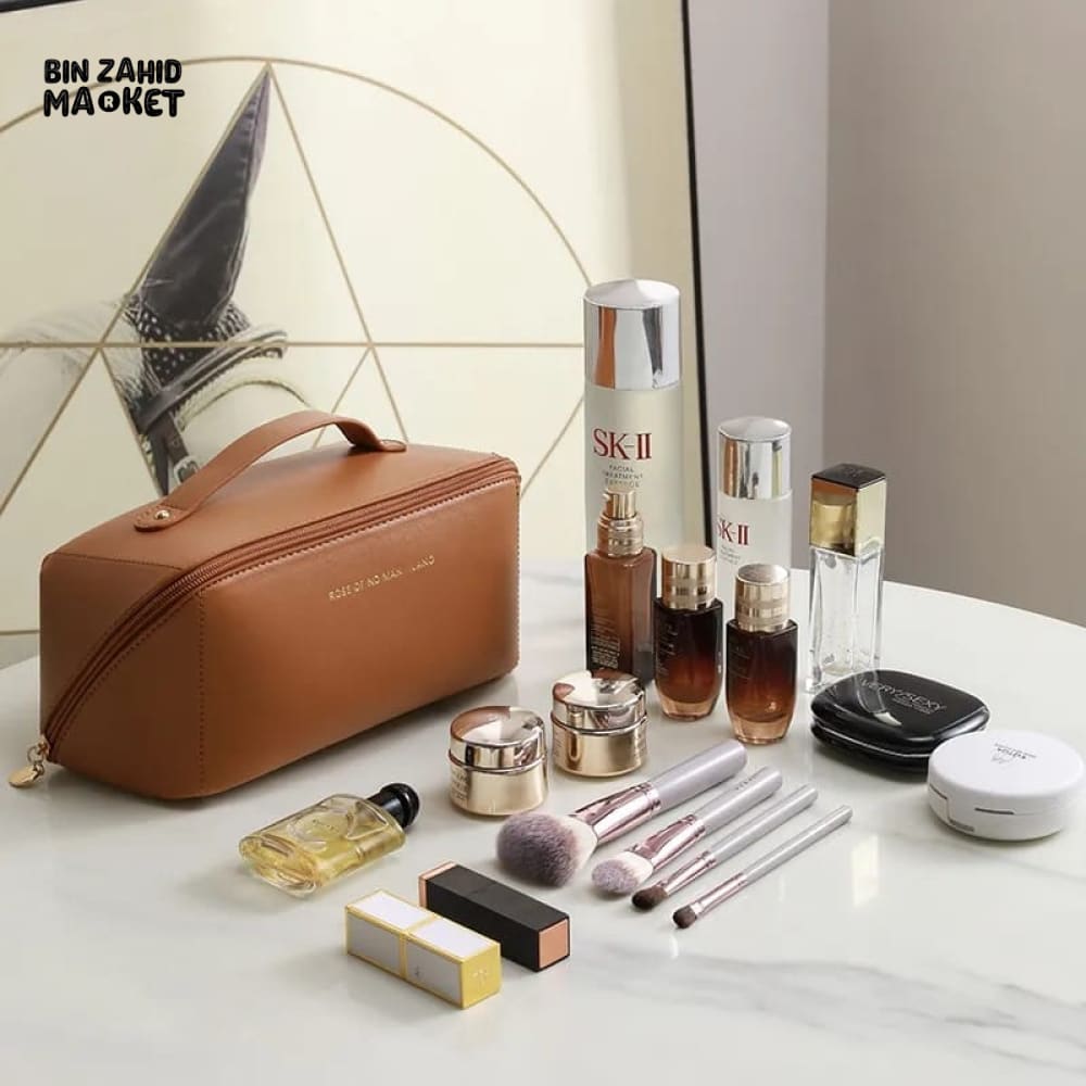 VERSATILE LEATHER COSMETIC ORGANIZER POUCH