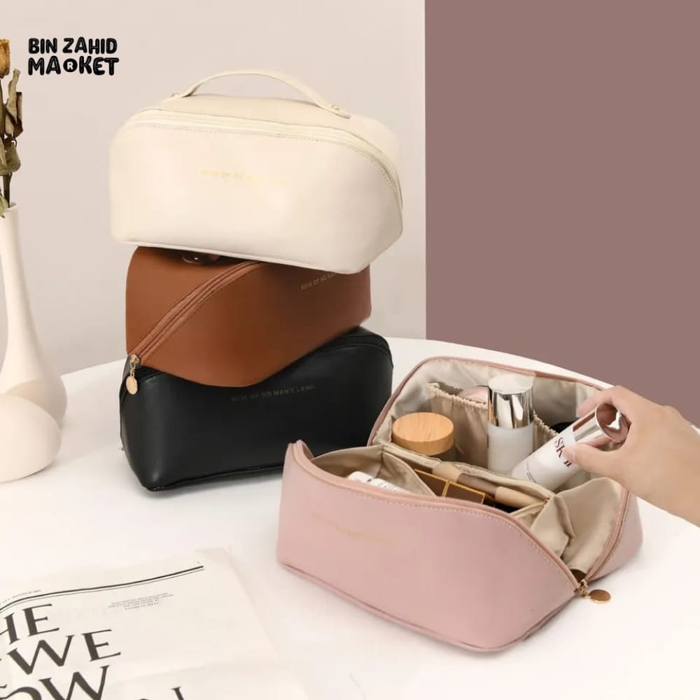 VERSATILE LEATHER COSMETIC ORGANIZER POUCH