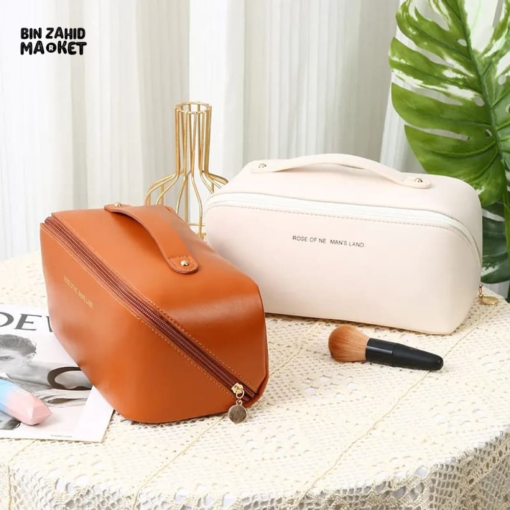 VERSATILE LEATHER COSMETIC ORGANIZER POUCH