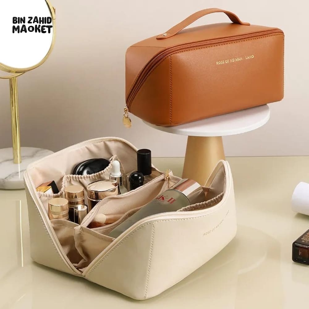 VERSATILE LEATHER COSMETIC ORGANIZER POUCH