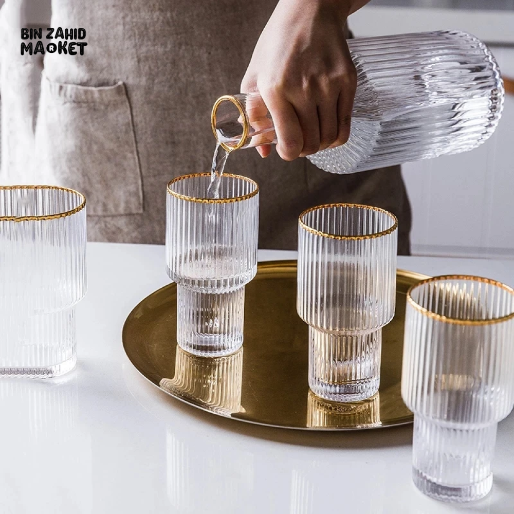 VINTAGE OPTIC GLASS DECANTER SET ELEGANT 5-PIECE BEVERAGE SERVING SET