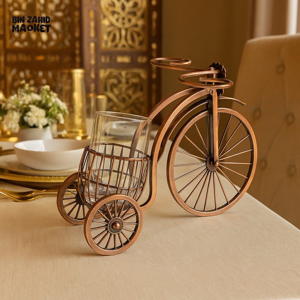 VINTAGE STYLE METAL BICYCLE GLASS HOLDER – LUXURY DINING TABLE DECOR PIECE
