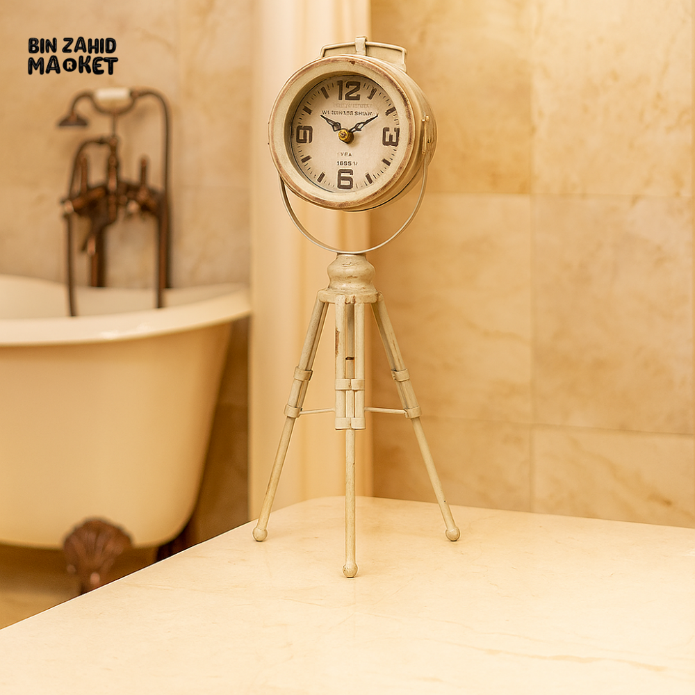 VINTAGE TRIPOD CLOCK – ANTIQUE BATHROOM DECOR TIMEPIECE FOR LUXURY INTERIORS