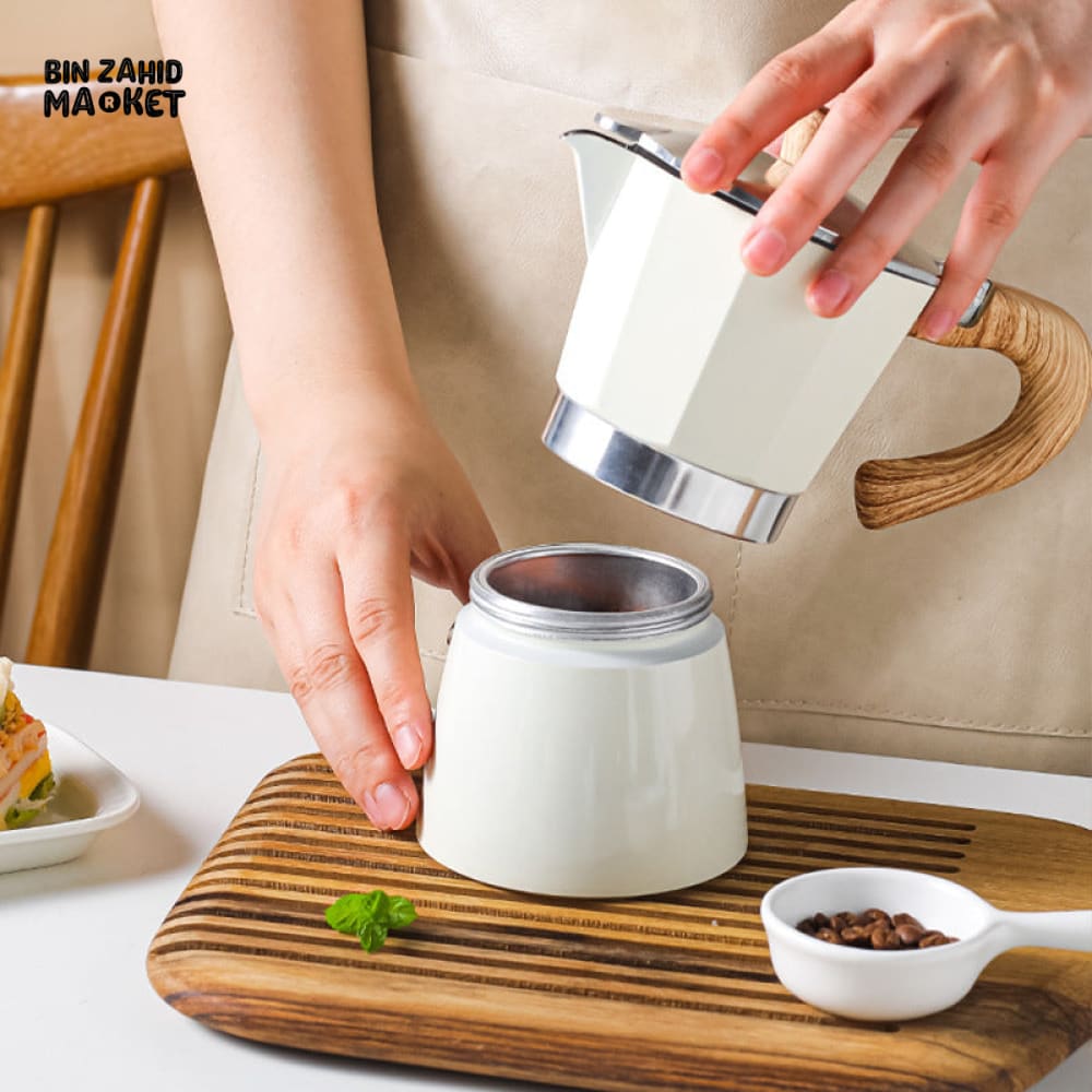VINTAGE WOODEN HANDLE MOKA POT ESPRESSO MAKER