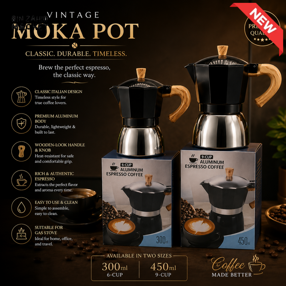 VINTAGE WOODEN HANDLE MOKA POT ESPRESSO MAKER