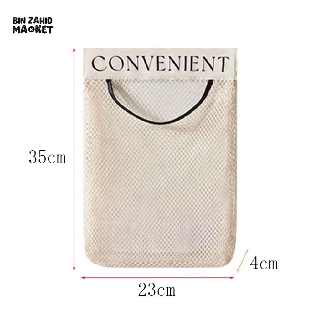 WALL MOUNT MESH STORAGE BAG – GARBAGE BAG HOLDER, PLASTIC SHOPPING BAG DISPENSER NET ORGANIZER FOR GROCERY & SUNDRIES