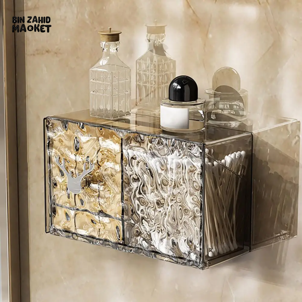 WALL MOUNTED ACRYLIC COTTON PAD STORAGE BOX