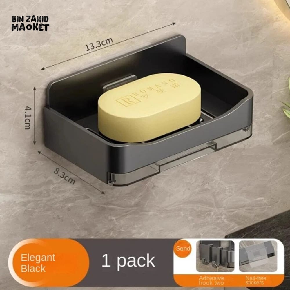 WALL-MOUNTED SOAP DISH – NO-DRILL BATHROOM SOAP HOLDER STORAGE RACK
