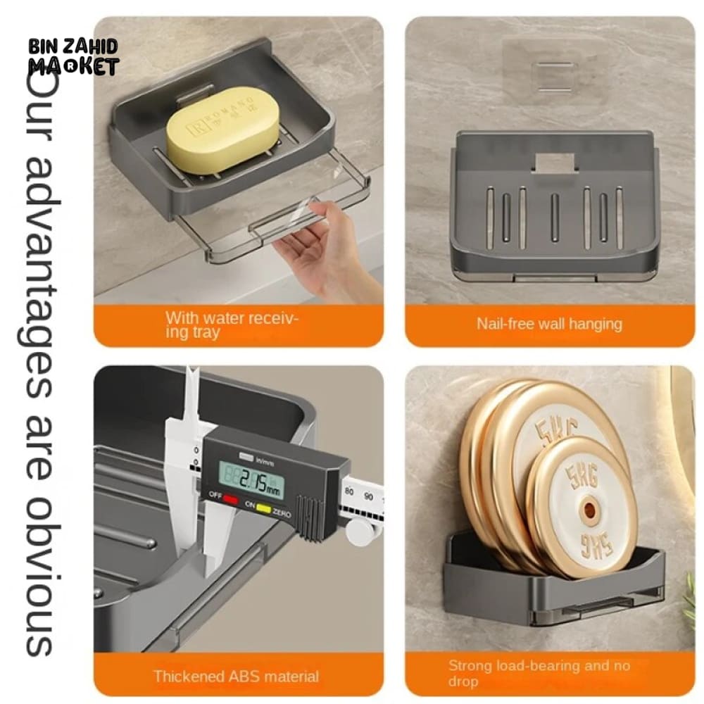 WALL-MOUNTED SOAP DISH – NO-DRILL BATHROOM SOAP HOLDER STORAGE RACK