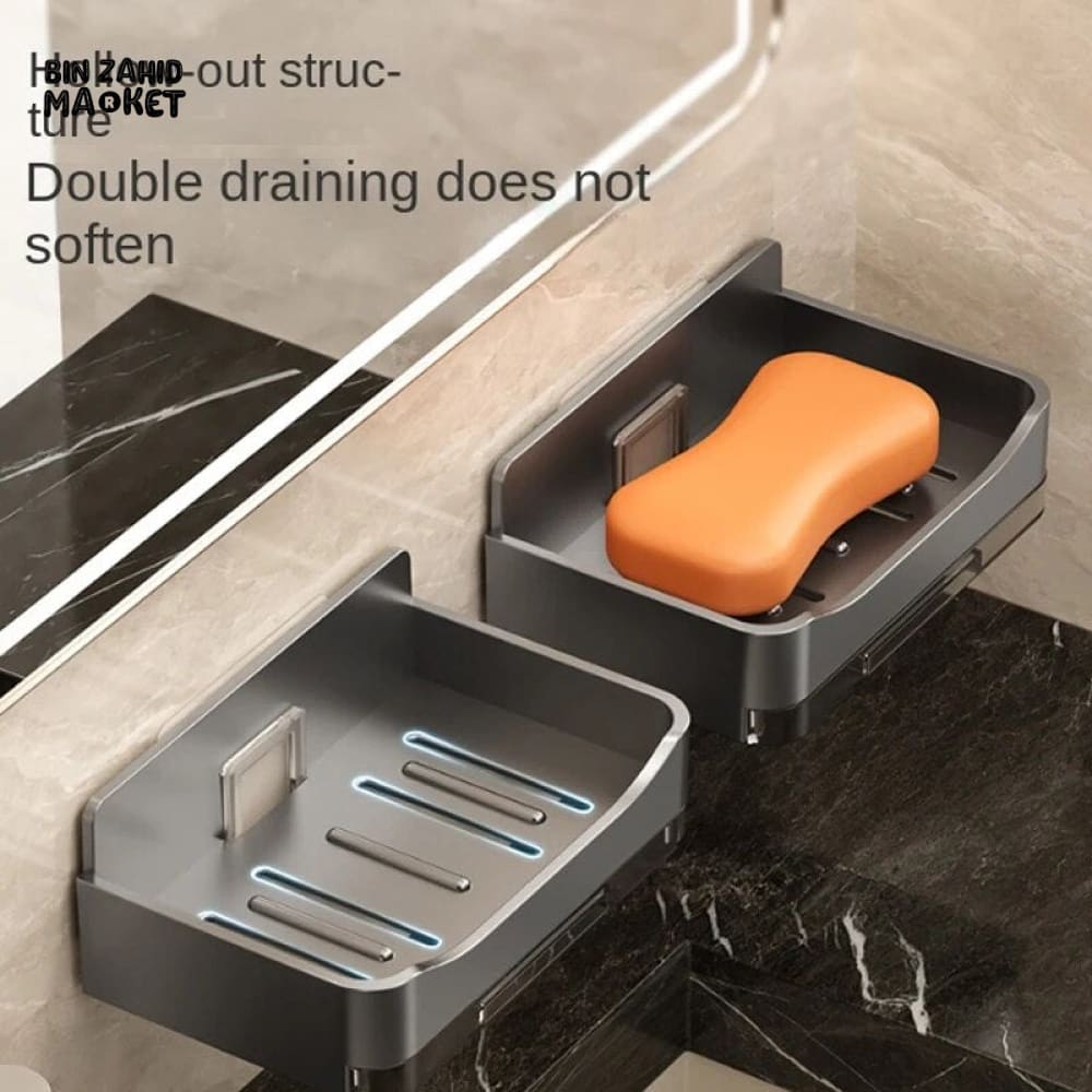 WALL-MOUNTED SOAP DISH – NO-DRILL BATHROOM SOAP HOLDER STORAGE RACK