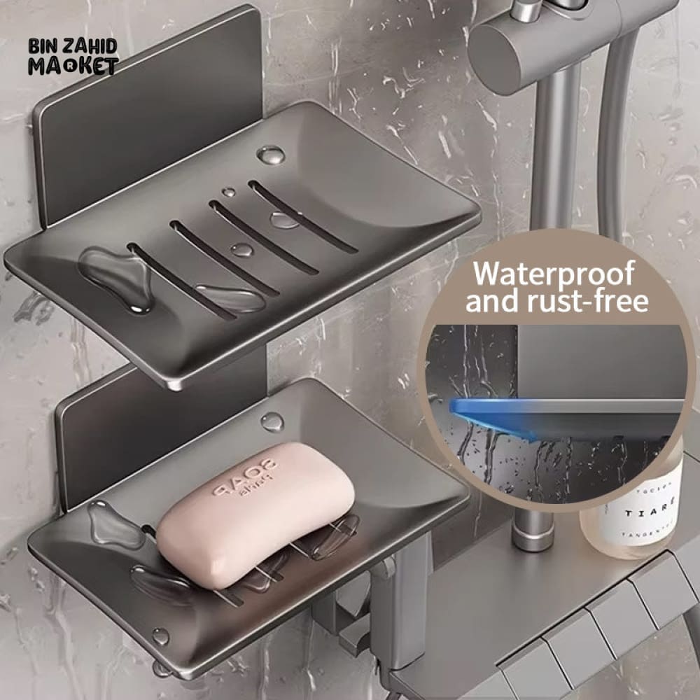 WALL-MOUNTED SOAP DISH WITH DRAIN – NO DRILL ALUMINUM ALLOY BATHROOM ACCESSORIES