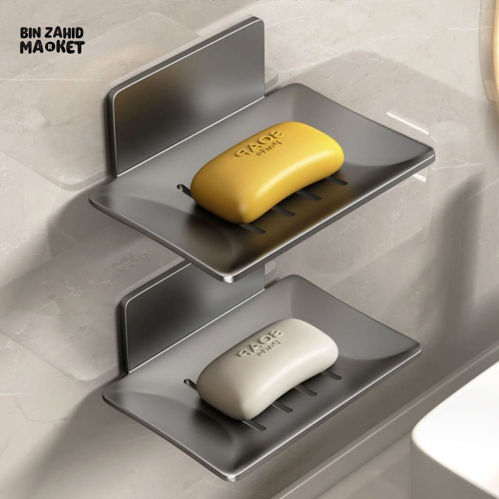 WALL-MOUNTED SOAP DISH WITH DRAIN – NO DRILL ALUMINUM ALLOY BATHROOM ACCESSORIES