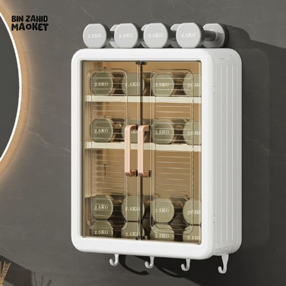 WALL MOUNTED STORAGE RACK WITH 2X DOORS