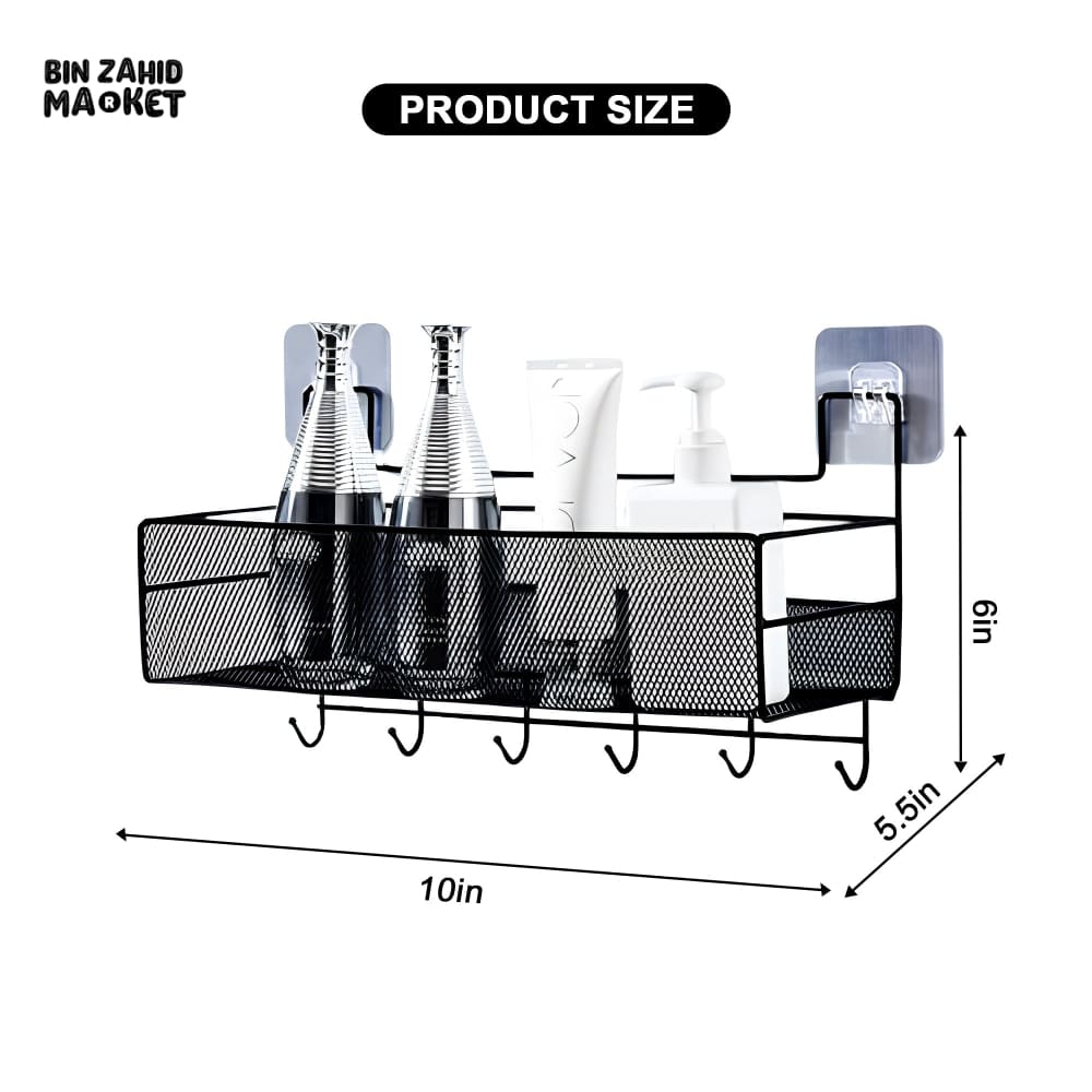 WALL SHELF WITH HOOKS - MESHED WALL SHELF