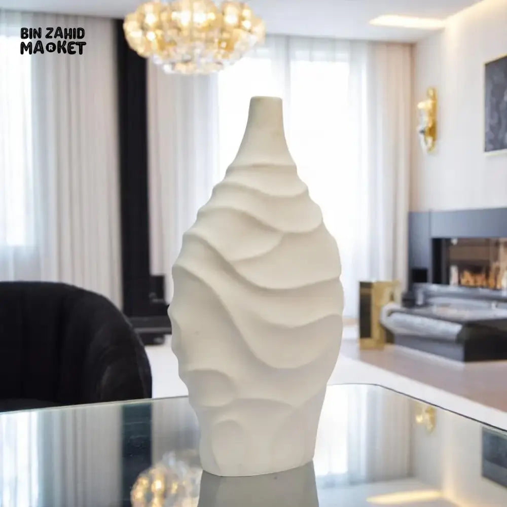 WAVE TEXTURE CERAMIC VASE SET – LUXURY WHITE DECOR LARGE