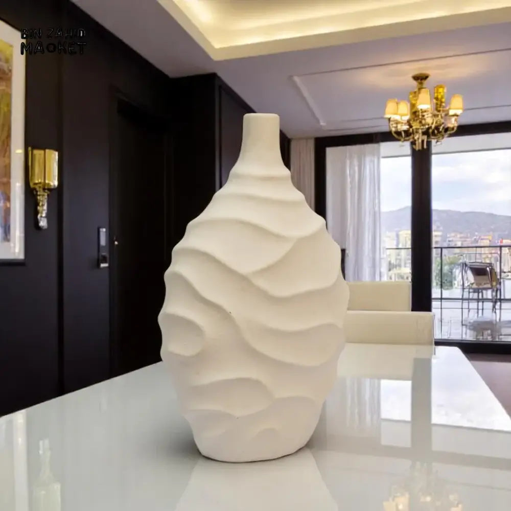 WAVE TEXTURE CERAMIC VASE SET – LUXURY WHITE DECOR MEDIUM