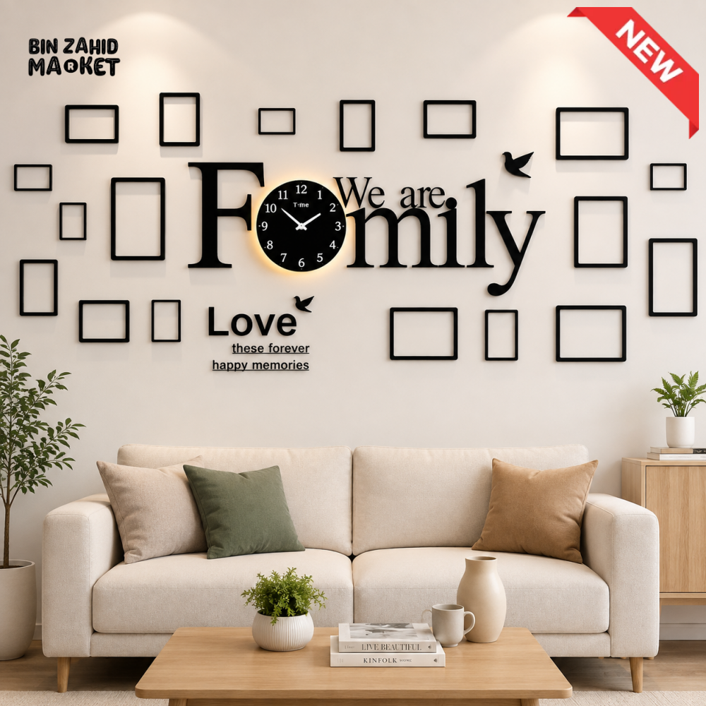 WE ARE FAMILY PHOTO FRAME DECORATIVE WALL CLOCK