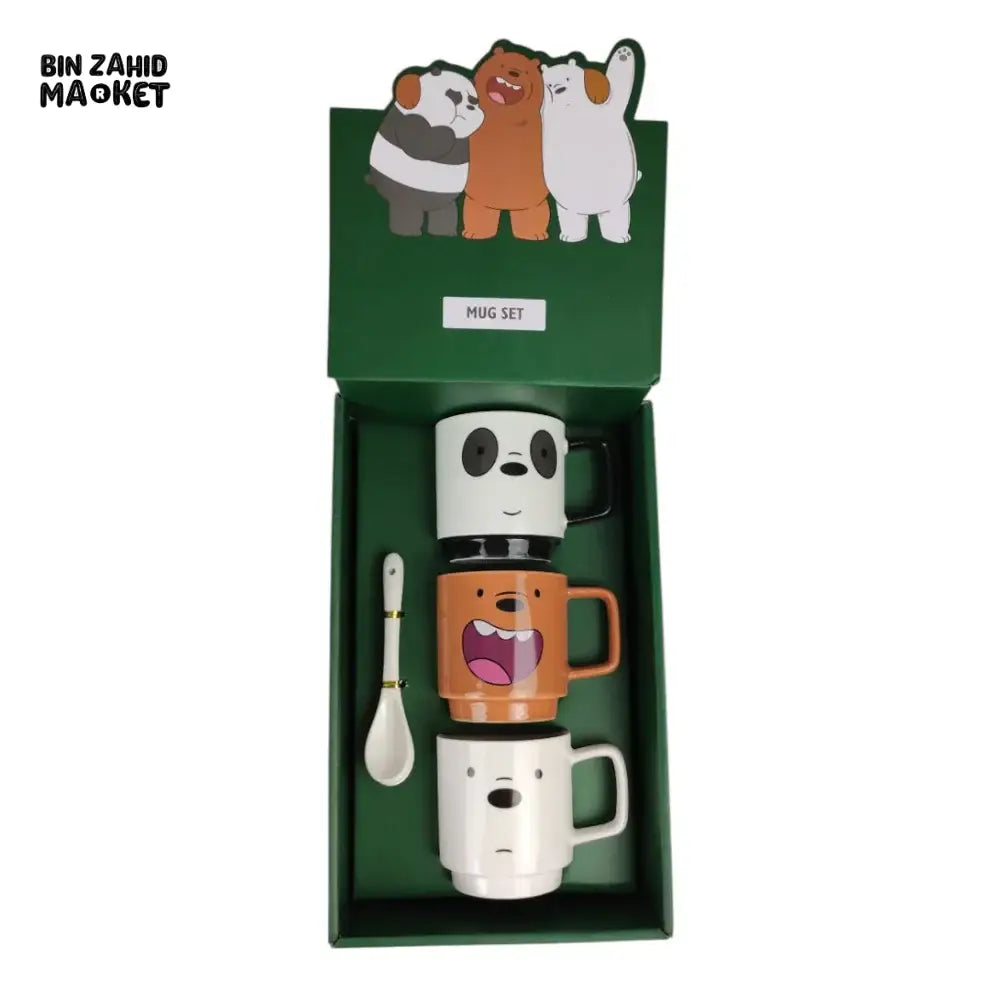 WE BARE BEARS 3 PIECES MUGS SET WITH SPOON - 300ML