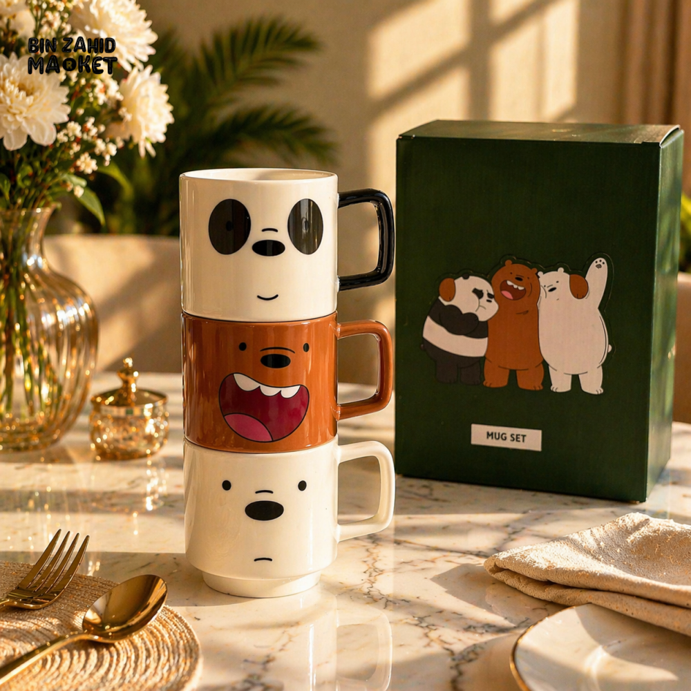 WE BARE BEARS 3 PIECES MUGS SET WITH SPOON - 300ML