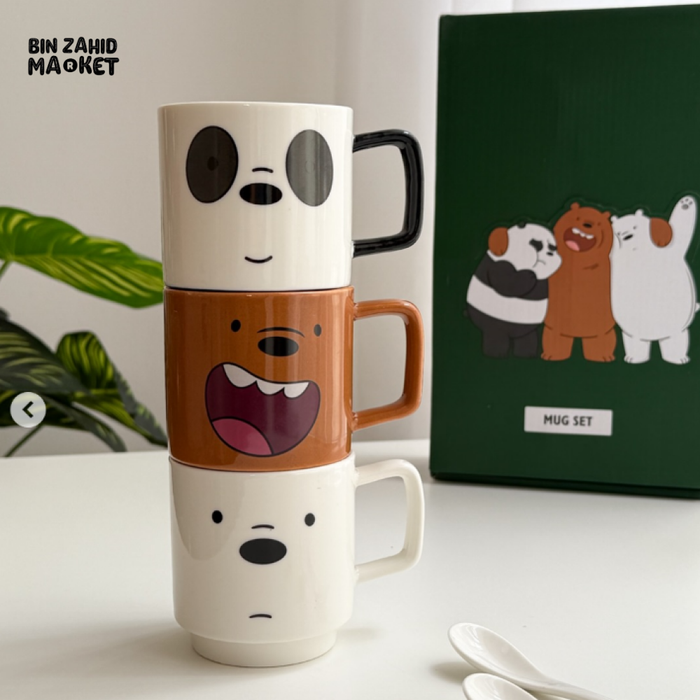 WE BARE BEARS 3 PIECES MUGS SET WITH SPOON - 300ML